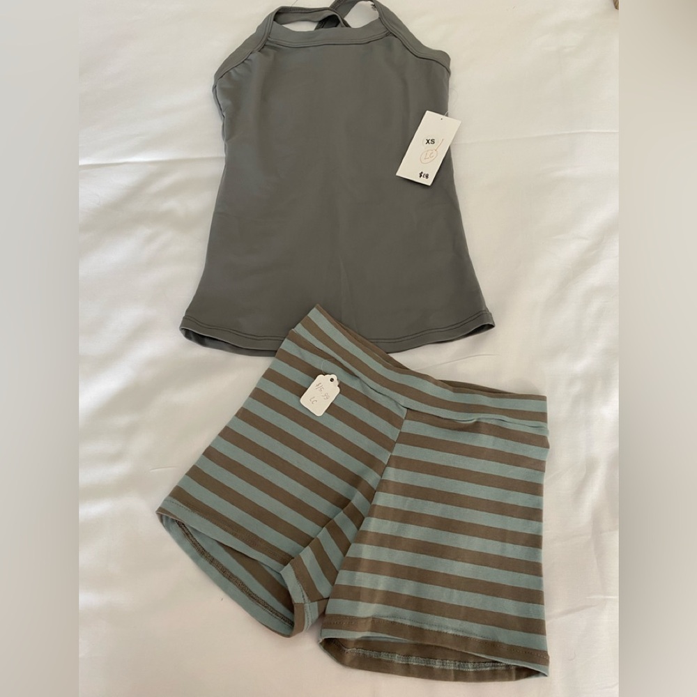 Gray Tank with Matching Gray & Blue Stripe Shorts 💙